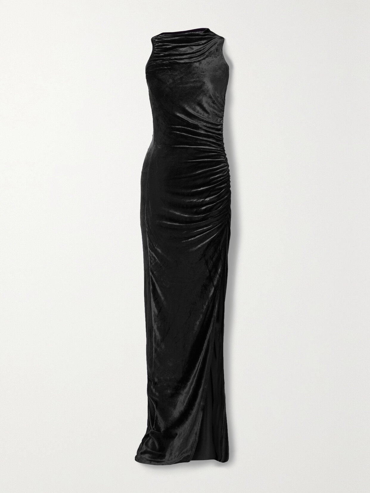 RICK OWENS SVITA ASYMMETRIC RUCHED VELVET MAXI DRESS