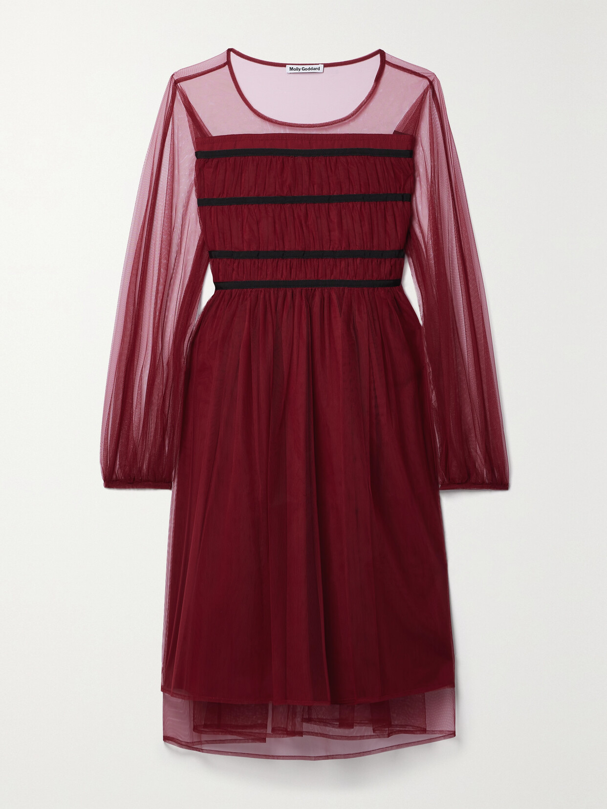 Molly Goddard - Wallis Gathered Grosgrain-trimmed Tulle Midi Dress - Burgundy