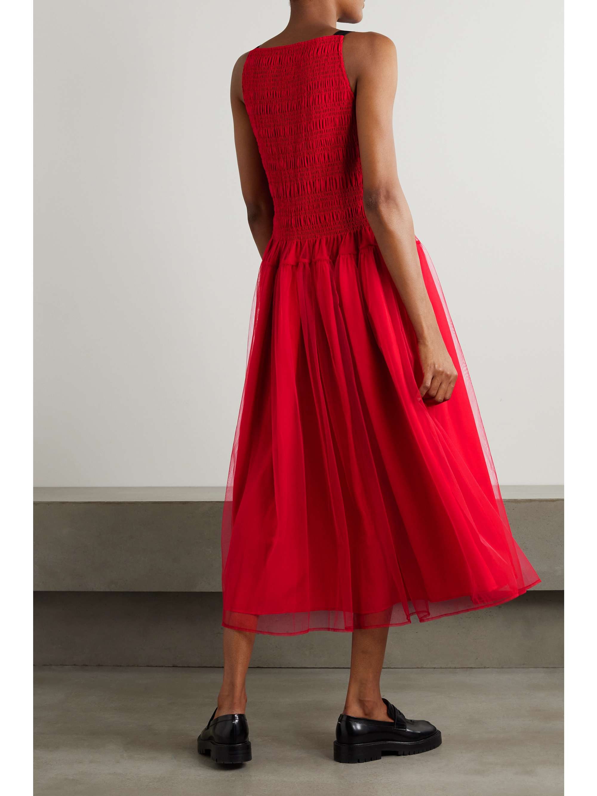 MOLLY GODDARD Wilber grosgrain-trimmed shirred tulle midi dress | NET-A ...