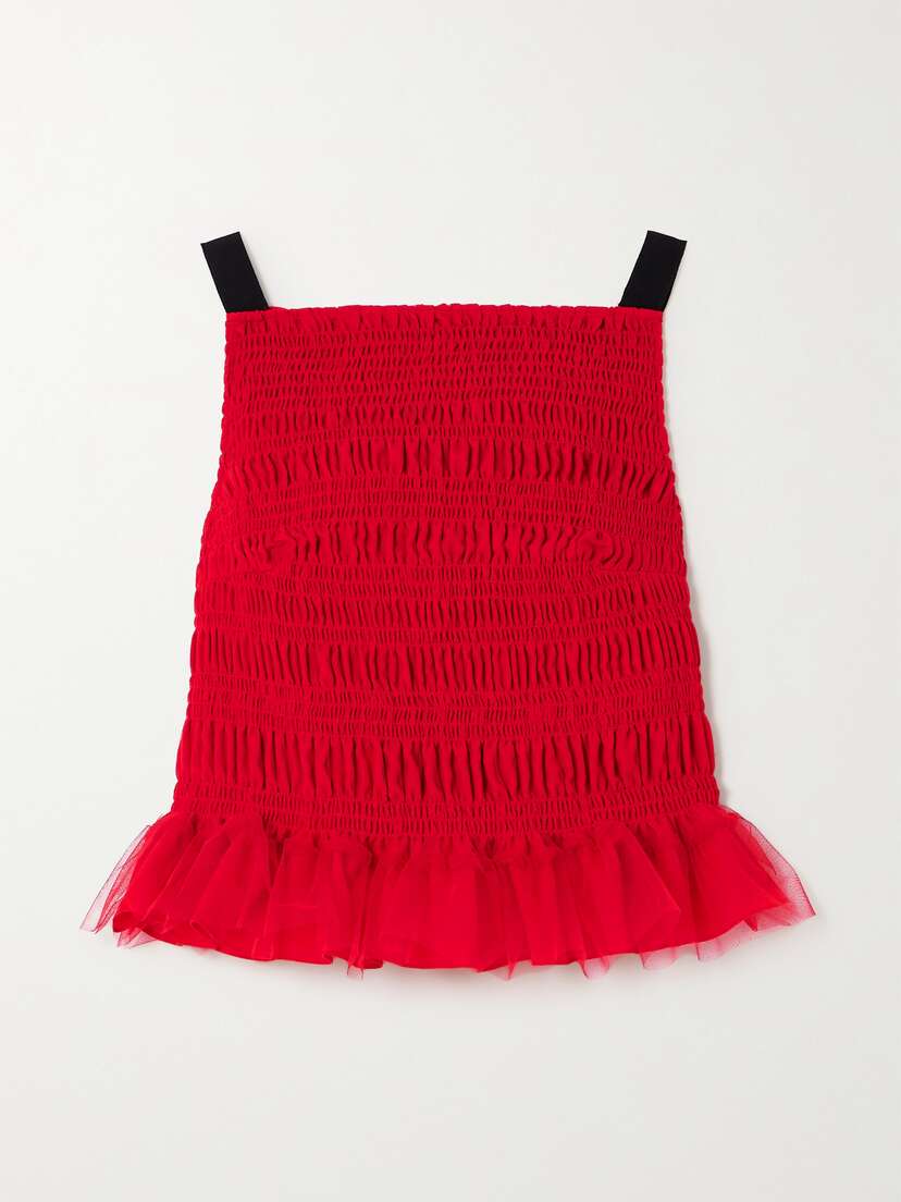 Molly Goddard Georgina Grosgrain-trimmed Shirred Tulle Top