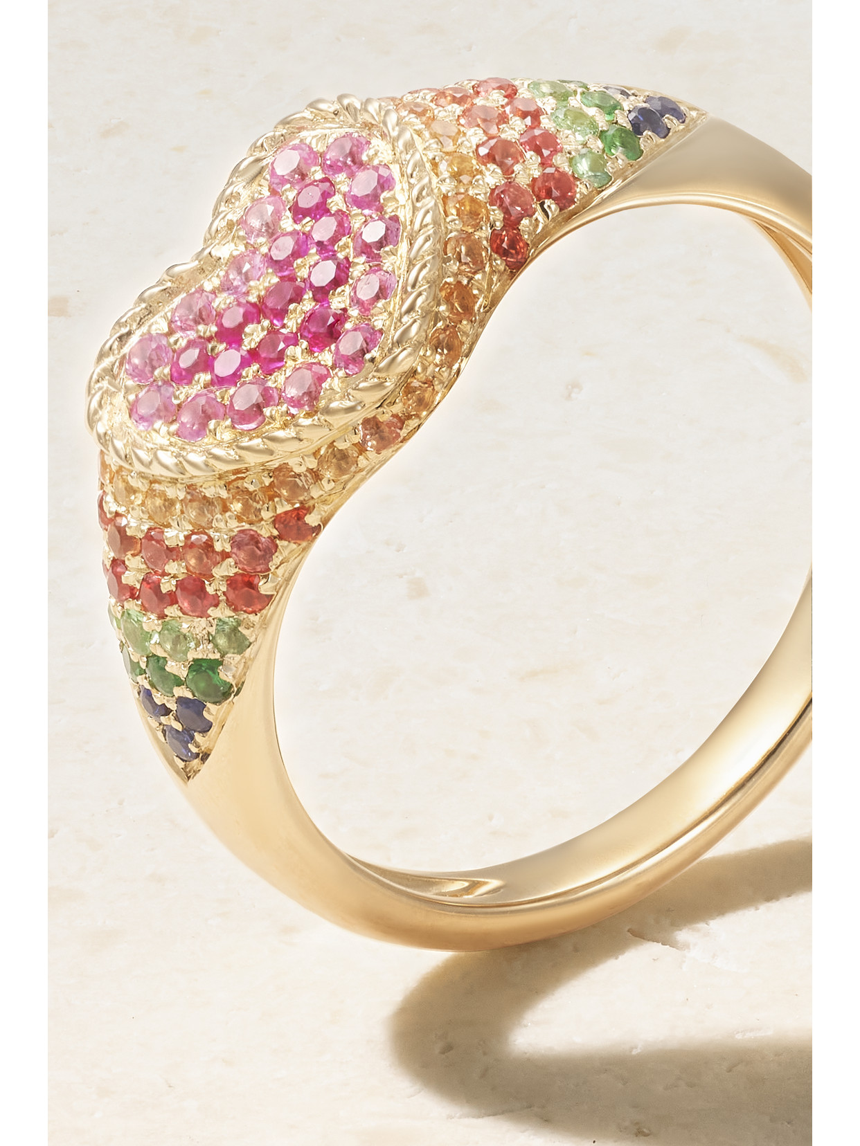 Yvonne Léon Baby Chevaliere 9-karat Gold, Sapphire And Tsavorite Ring In Gold