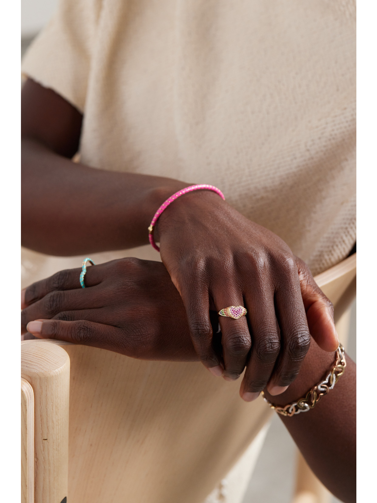 Yvonne Léon Baby Chevaliere 9-karat Gold, Sapphire And Tsavorite Ring In Gold
