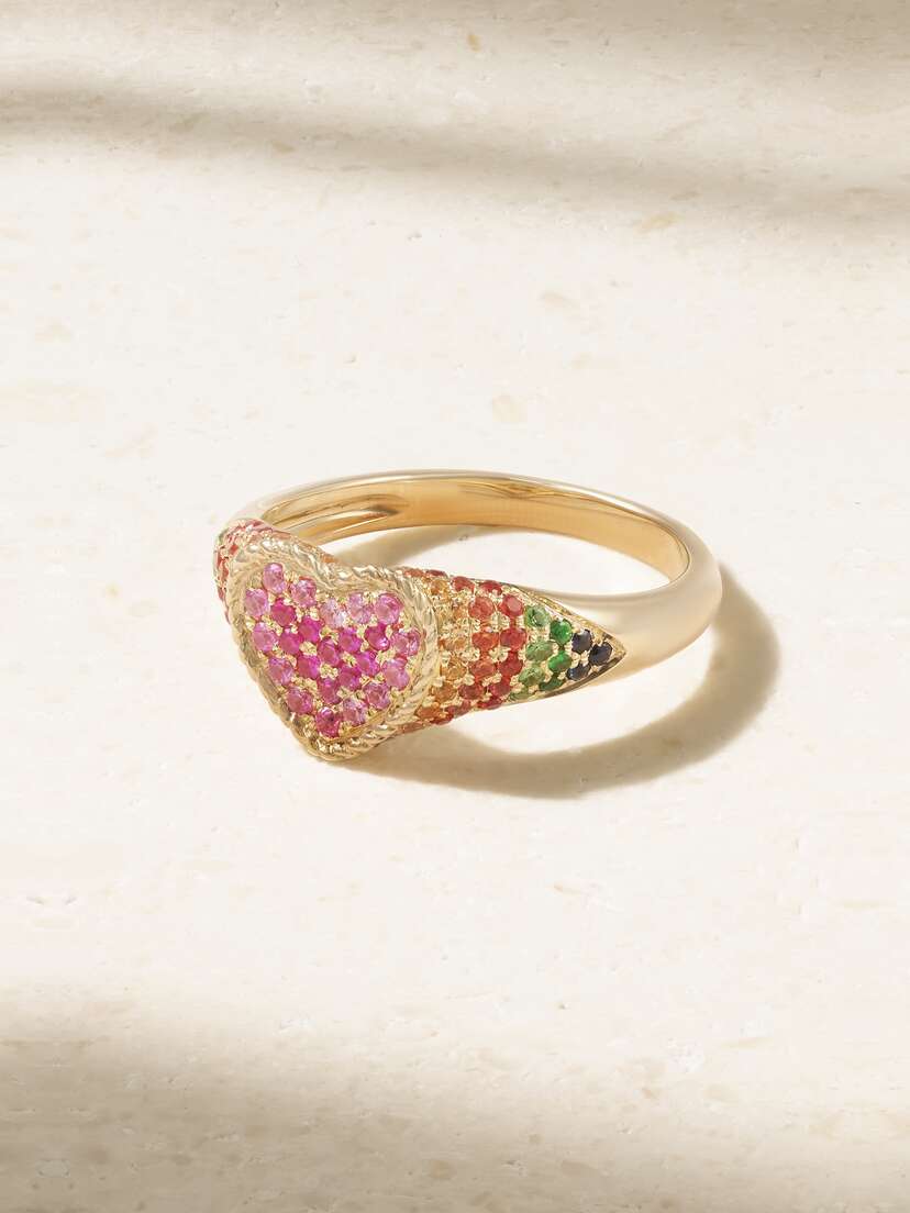 Yvonne Léon Baby Chevaliere 9-karat Gold, Sapphire And Tsavorite Ring