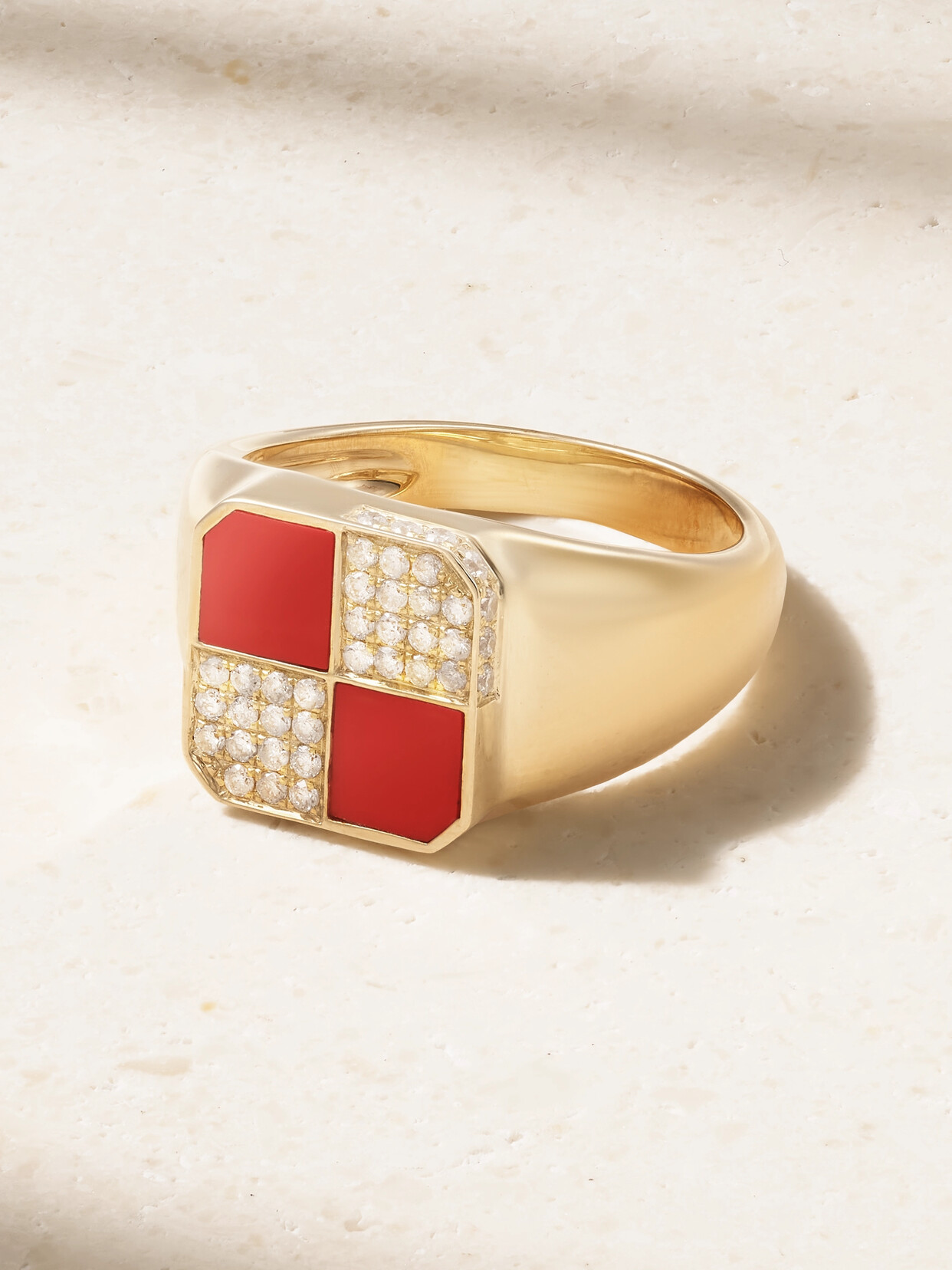 Yvonne Léon Mini Damier 9-karat Gold, Agate And Diamond Signet Ring