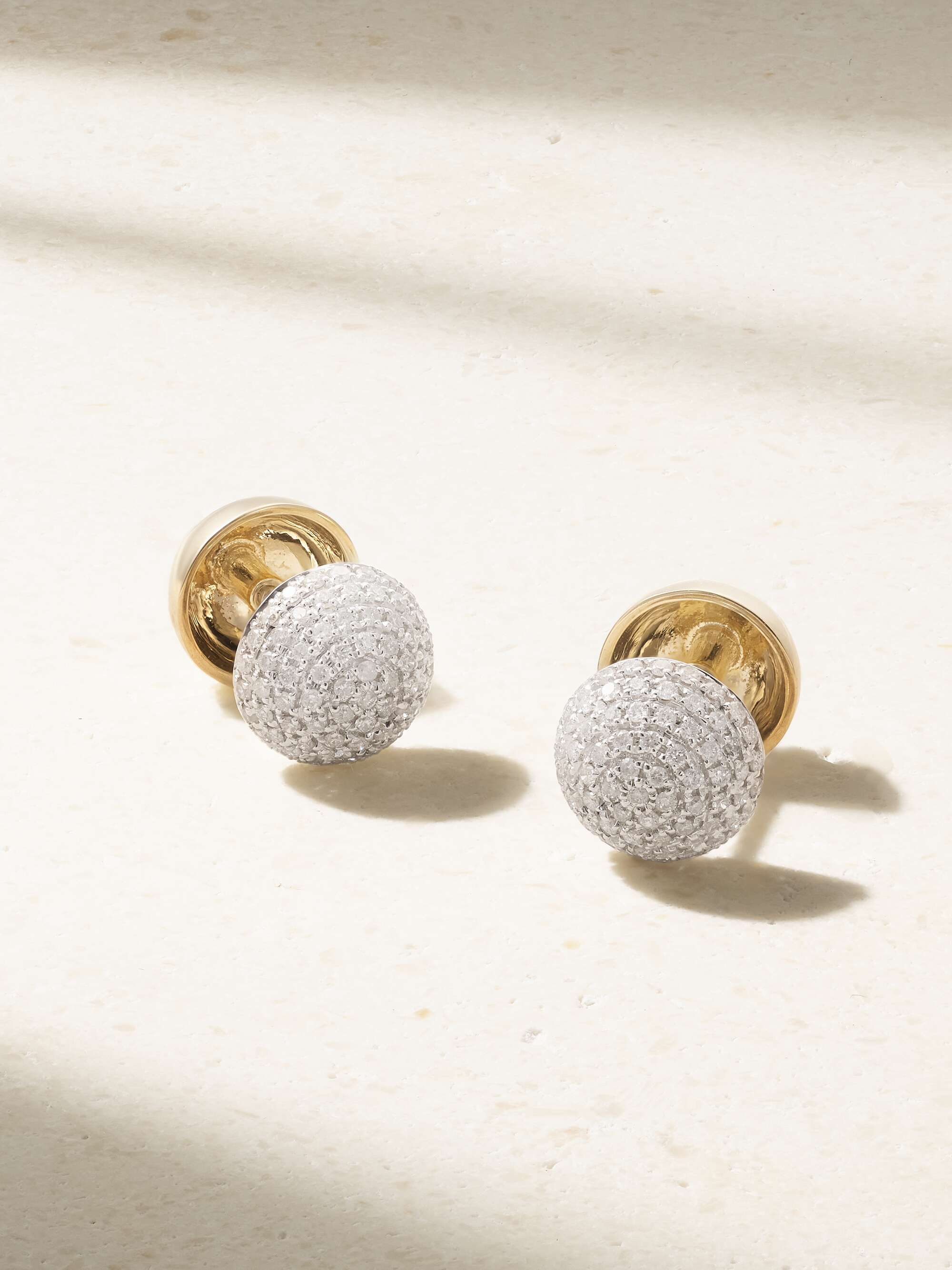 YVONNE LÉON Mini Boule Disco 9-karat yellow and white gold diamond earrings