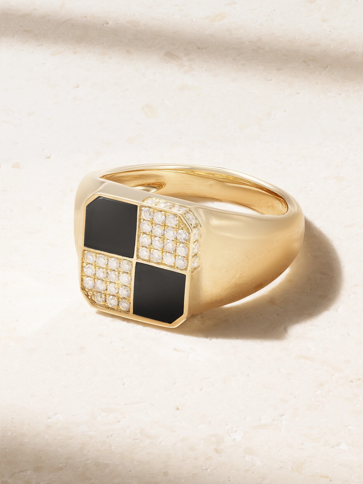 Yvonne Léon Mini Damier 9-karat Gold, Onyx And Diamond Ring - 5
