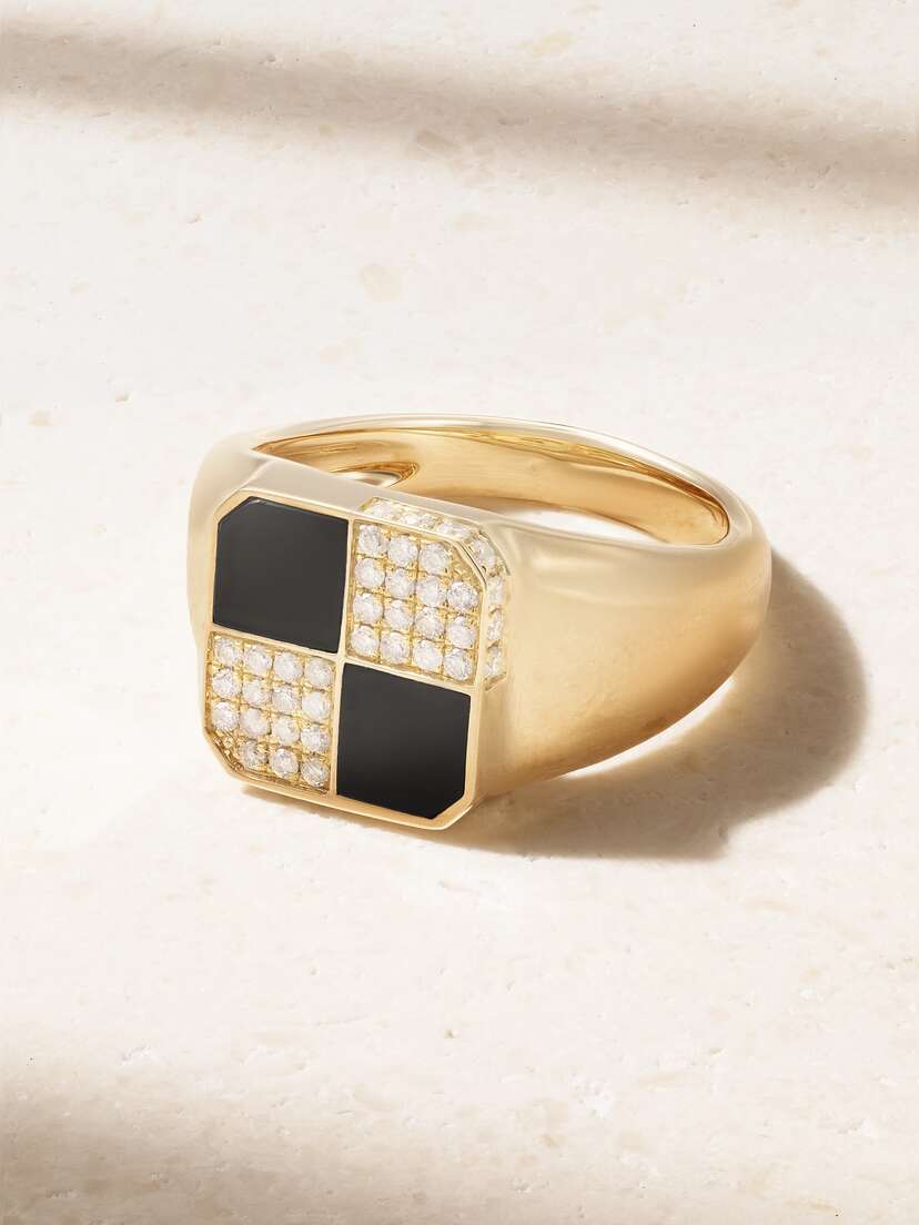 Yvonne Léon Mini Damier 9-karat Gold, Onyx And Diamond Ring