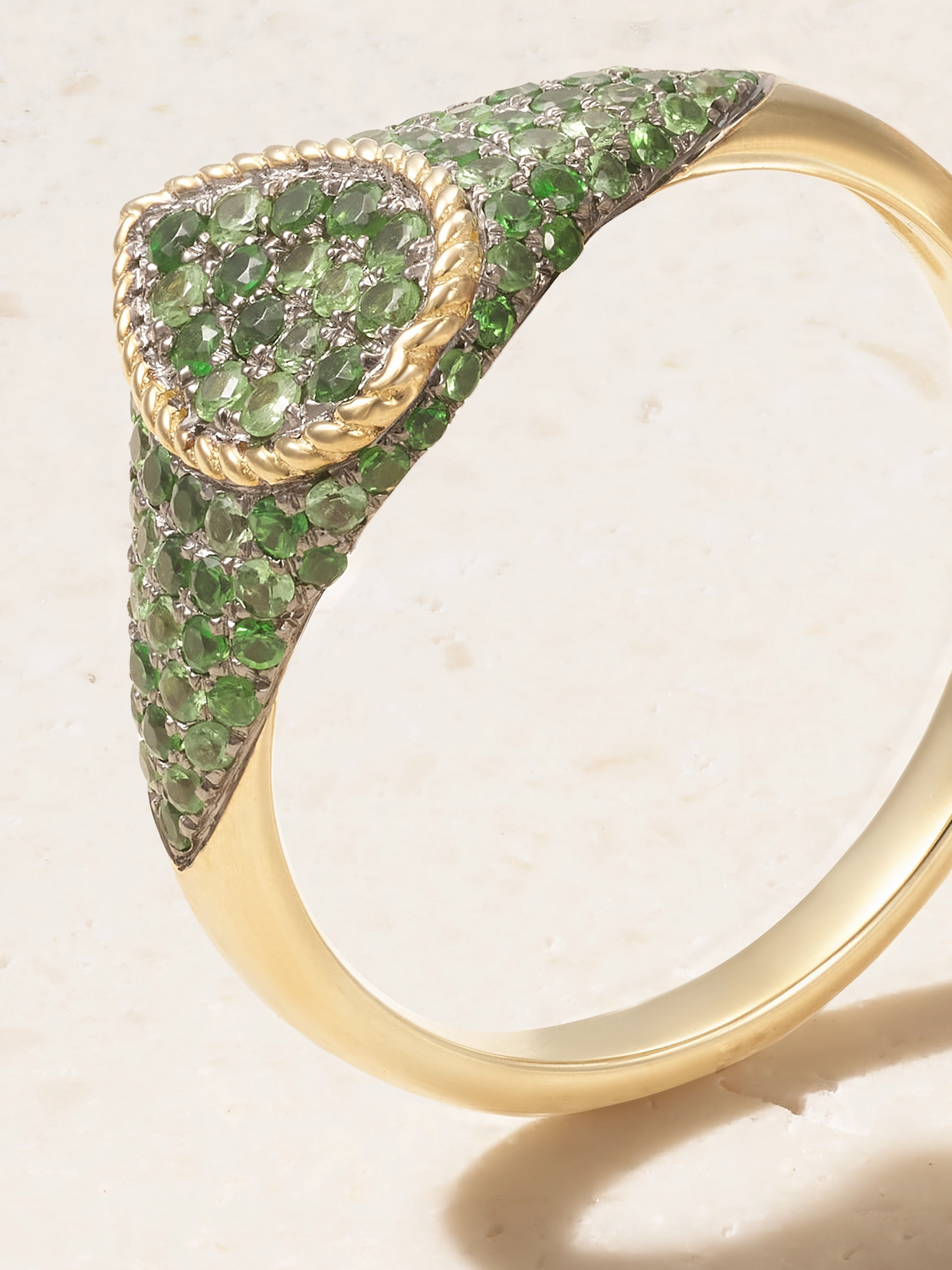 Shop Yvonne Léon Baby Chevaliere 9-karat Gold Tsavorite Ring