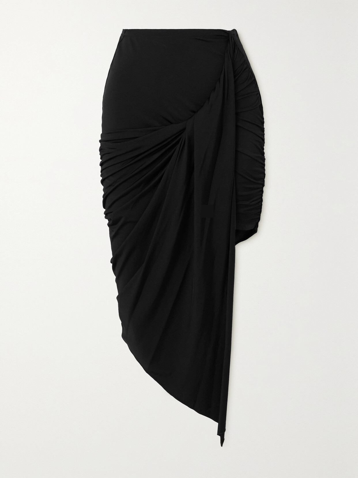 Shop Mugler Asymmetric Gathered Stretch-jersey Midi Skirt In Black