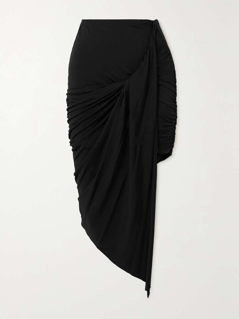 Mugler Asymmetric Gathered Stretch-jersey Midi Skirt