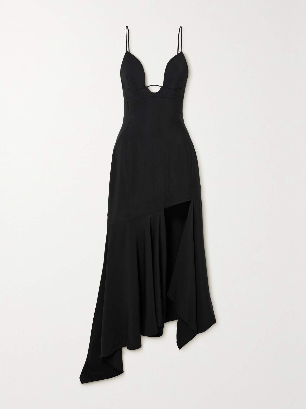 Shop Mugler Asymmetric Woven Midi Dress In Black