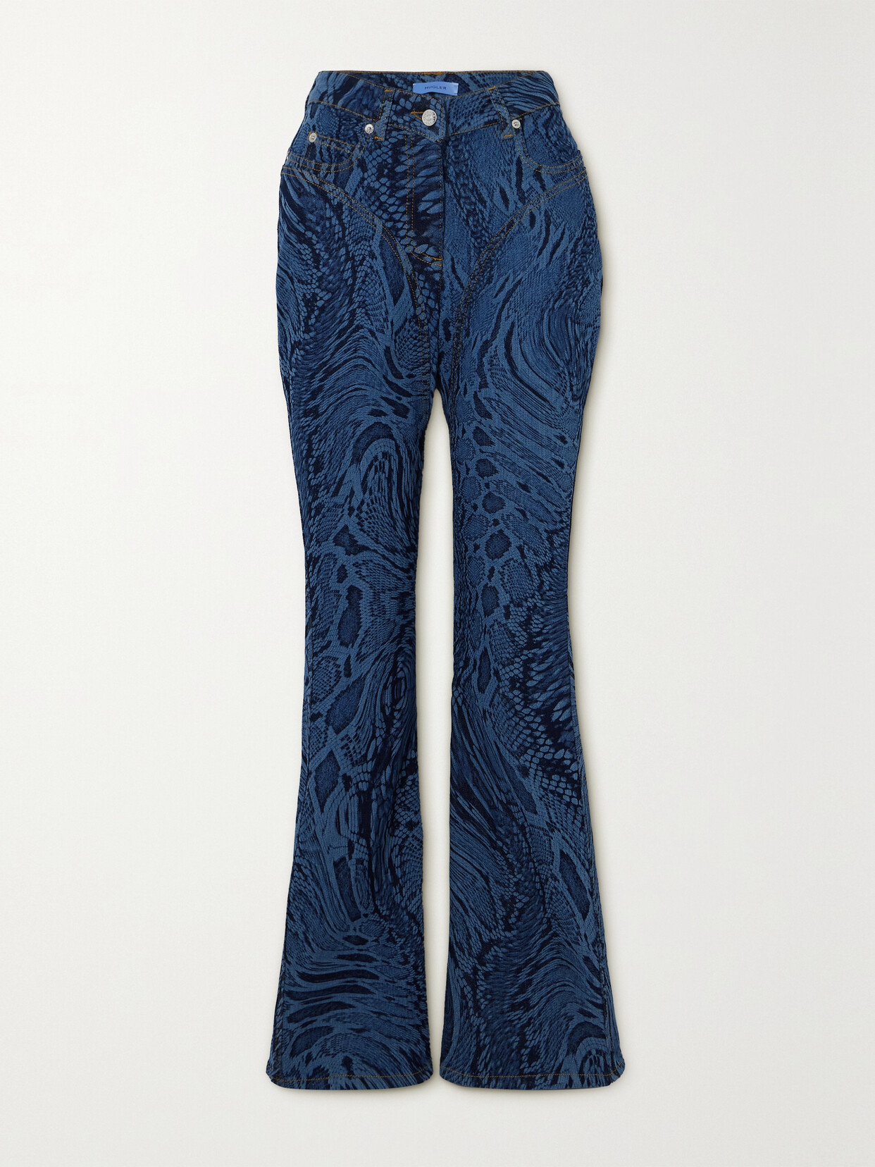 Mugler Printed Mid-rise Flared Jeans In Blue