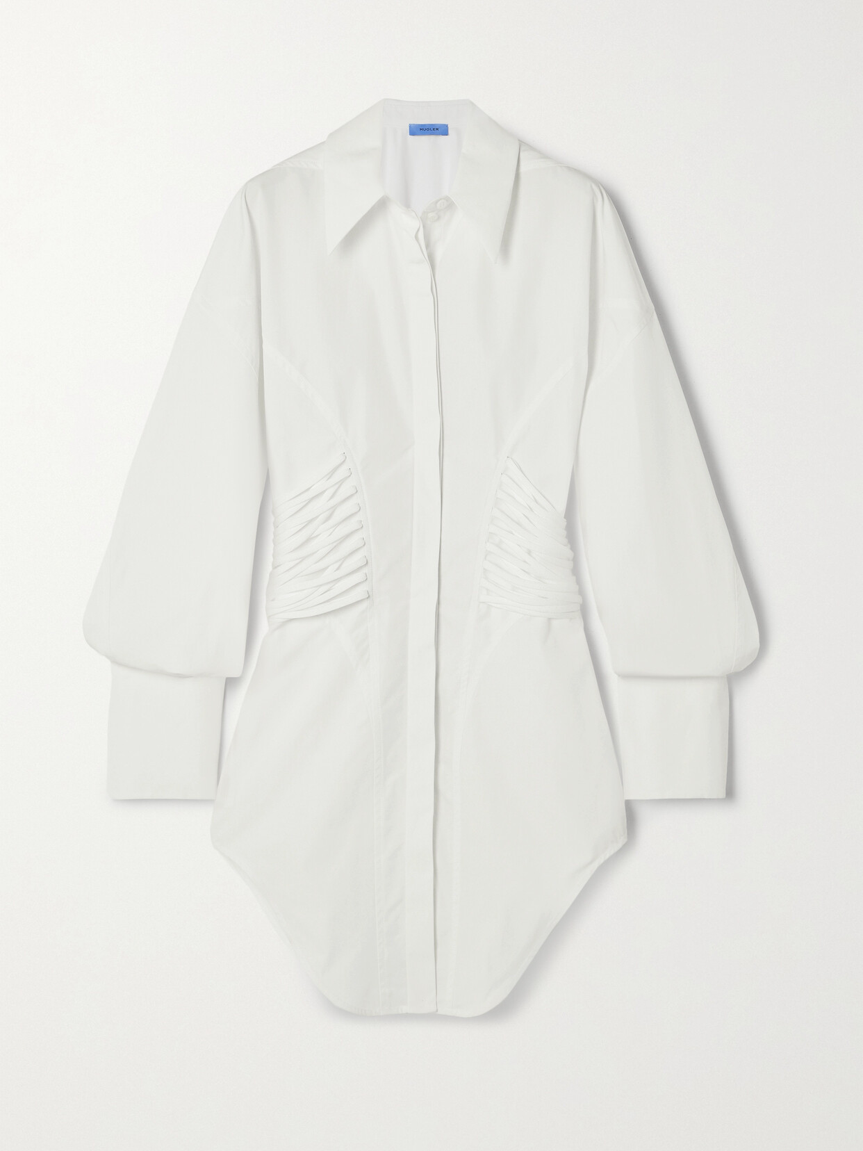 Mugler - Lace-up Asymmetric Cotton-poplin Mini Dress - White