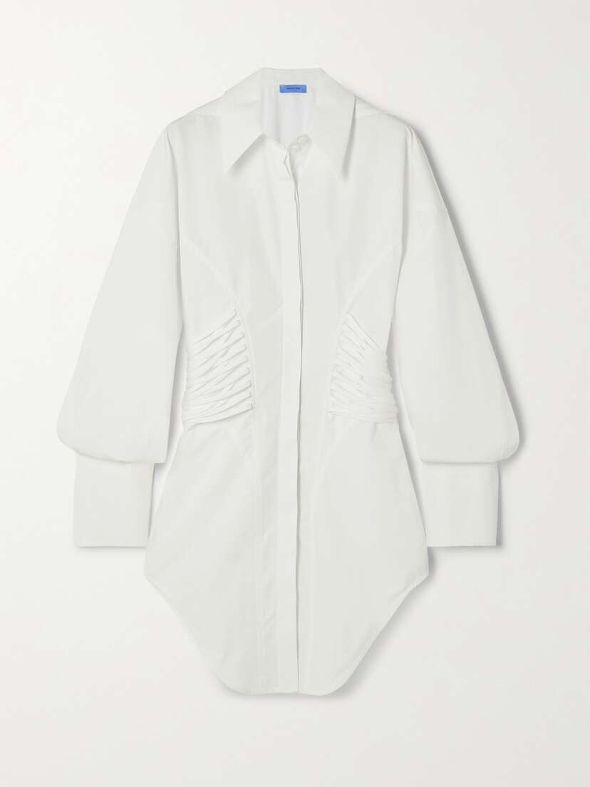Mugler Lace-up Asymmetric Cotton-poplin Mini Dress