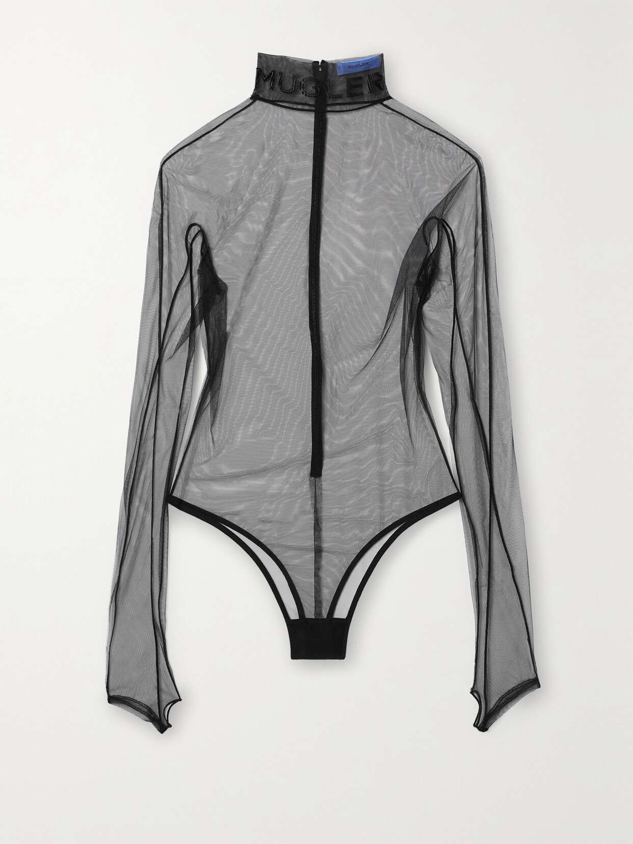 Mugler Embellished Stretch-mesh Bodysuit - Black