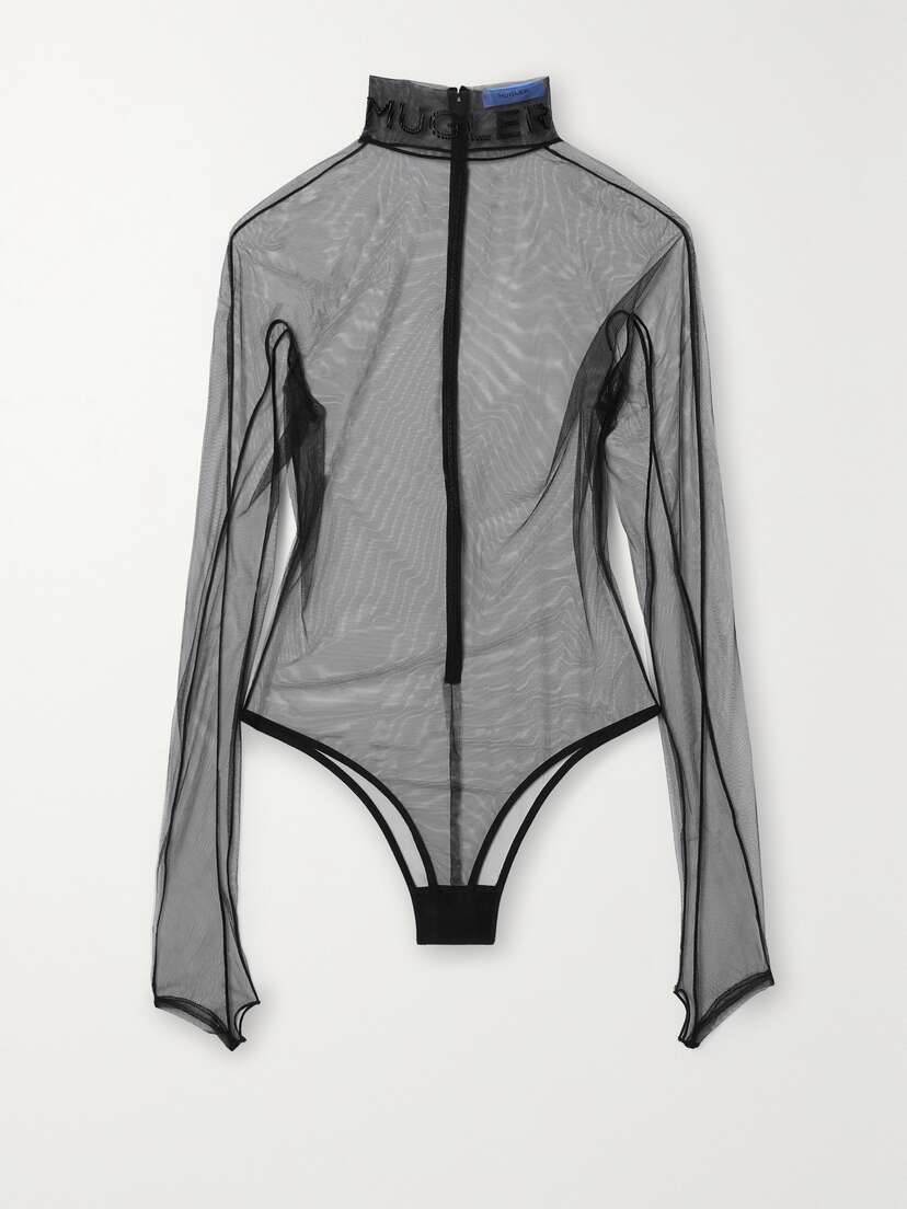 Mugler Embellished Stretch-mesh Bodysuit