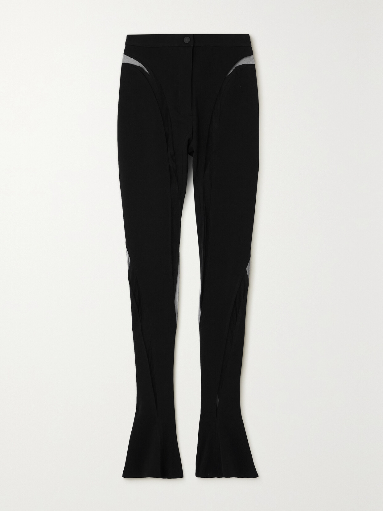 Shop Mugler Illusion Tulle-trimmed Stretch-jersey Leggings In Black