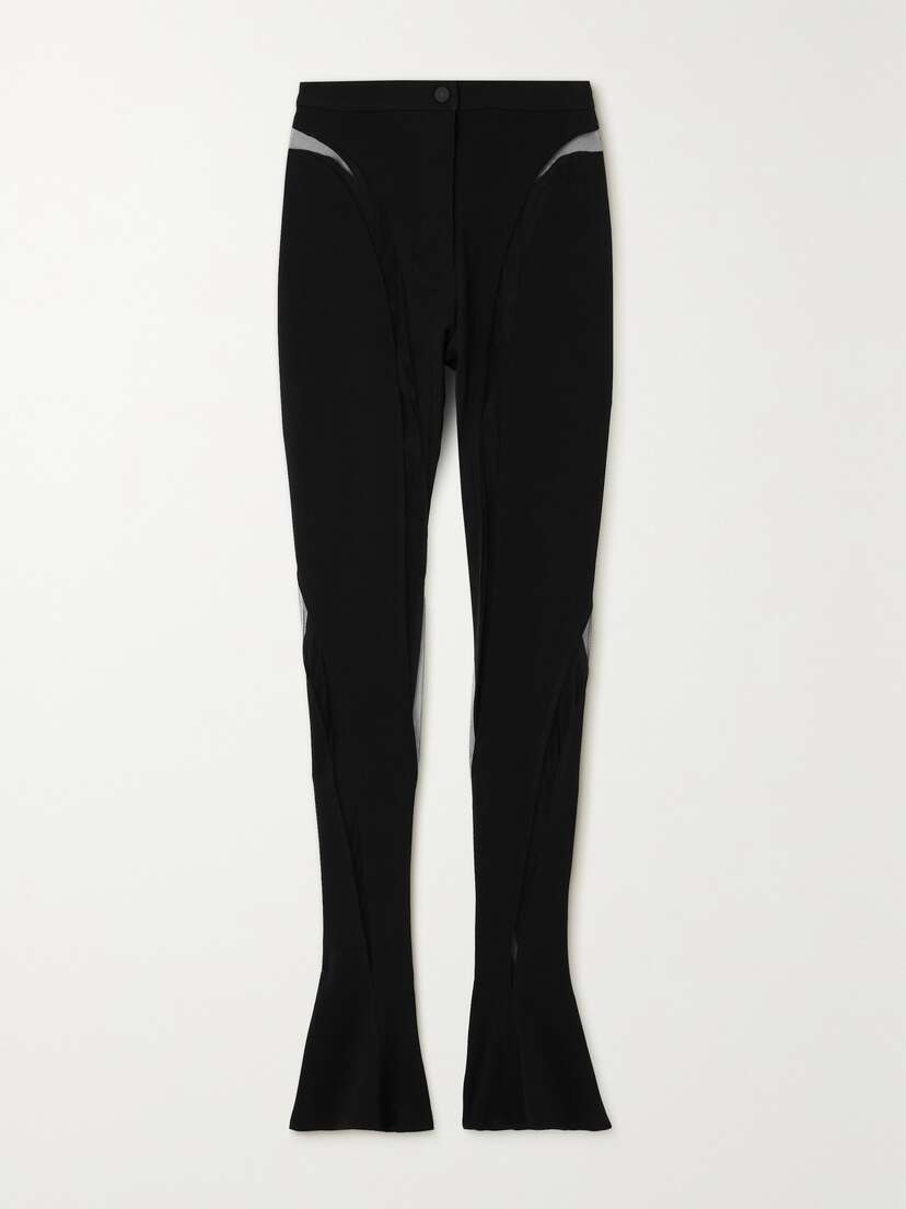 Mugler Illusion Tulle-trimmed Stretch-jersey Leggings