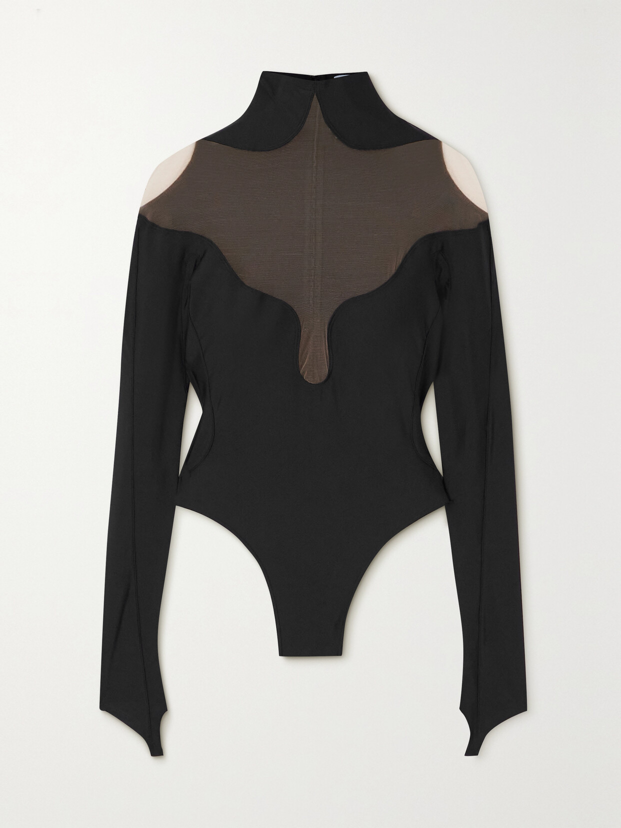 Mugler - Tulle-paneled Stretch-knit Bodysuit - Black