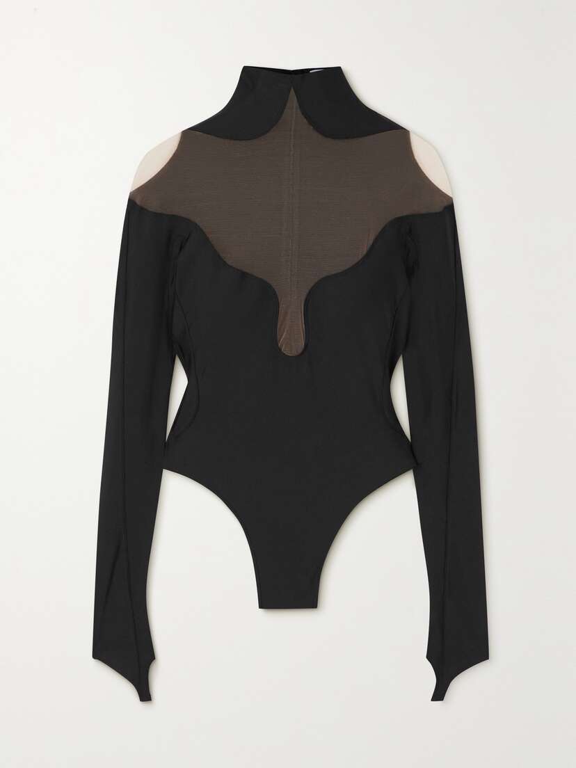 Mugler Tulle-paneled Stretch-knit Bodysuit - FR 34