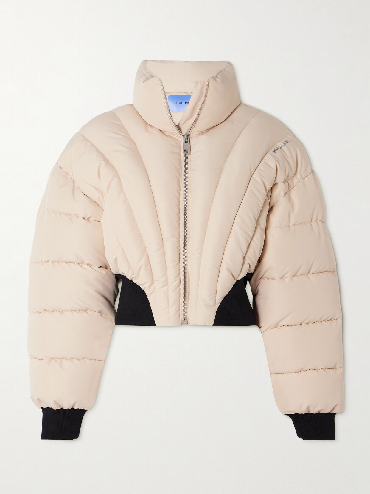 Shop Mugler Cropped Quilted Padded Recycled-shell Jacket In Neutrals