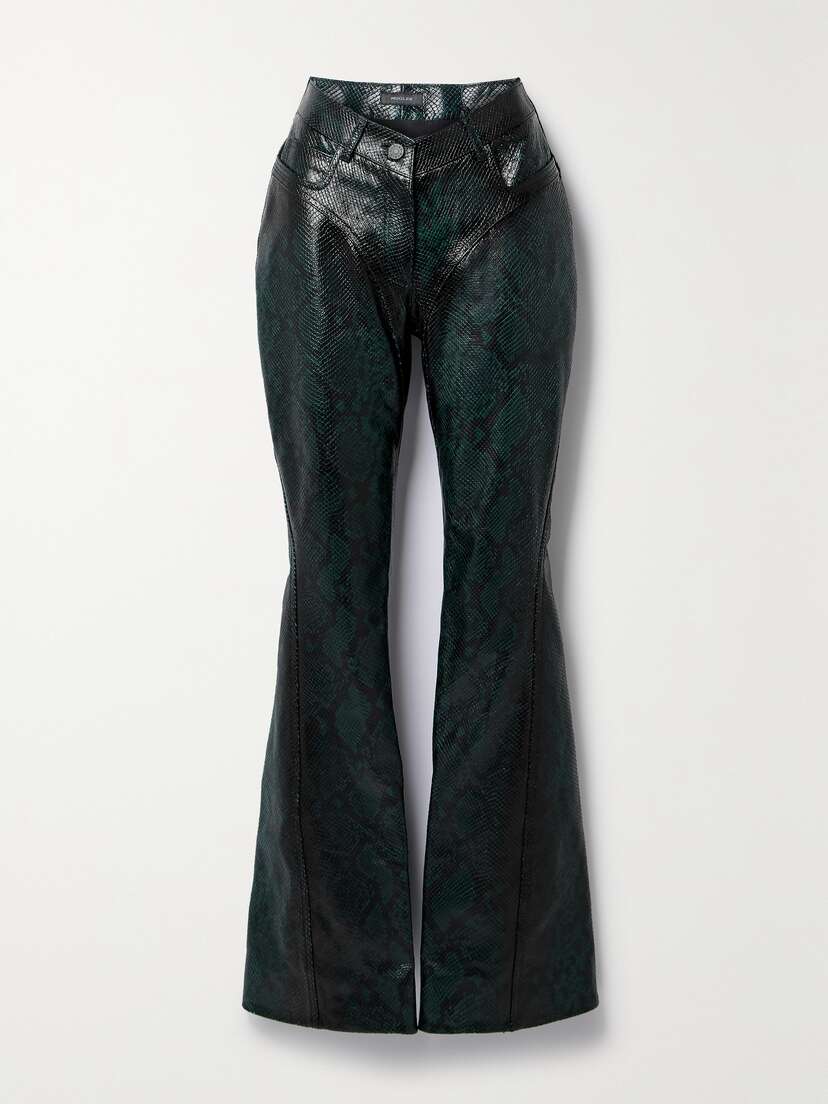 Mugler Paneled Snake-effect Leather Flared Pants