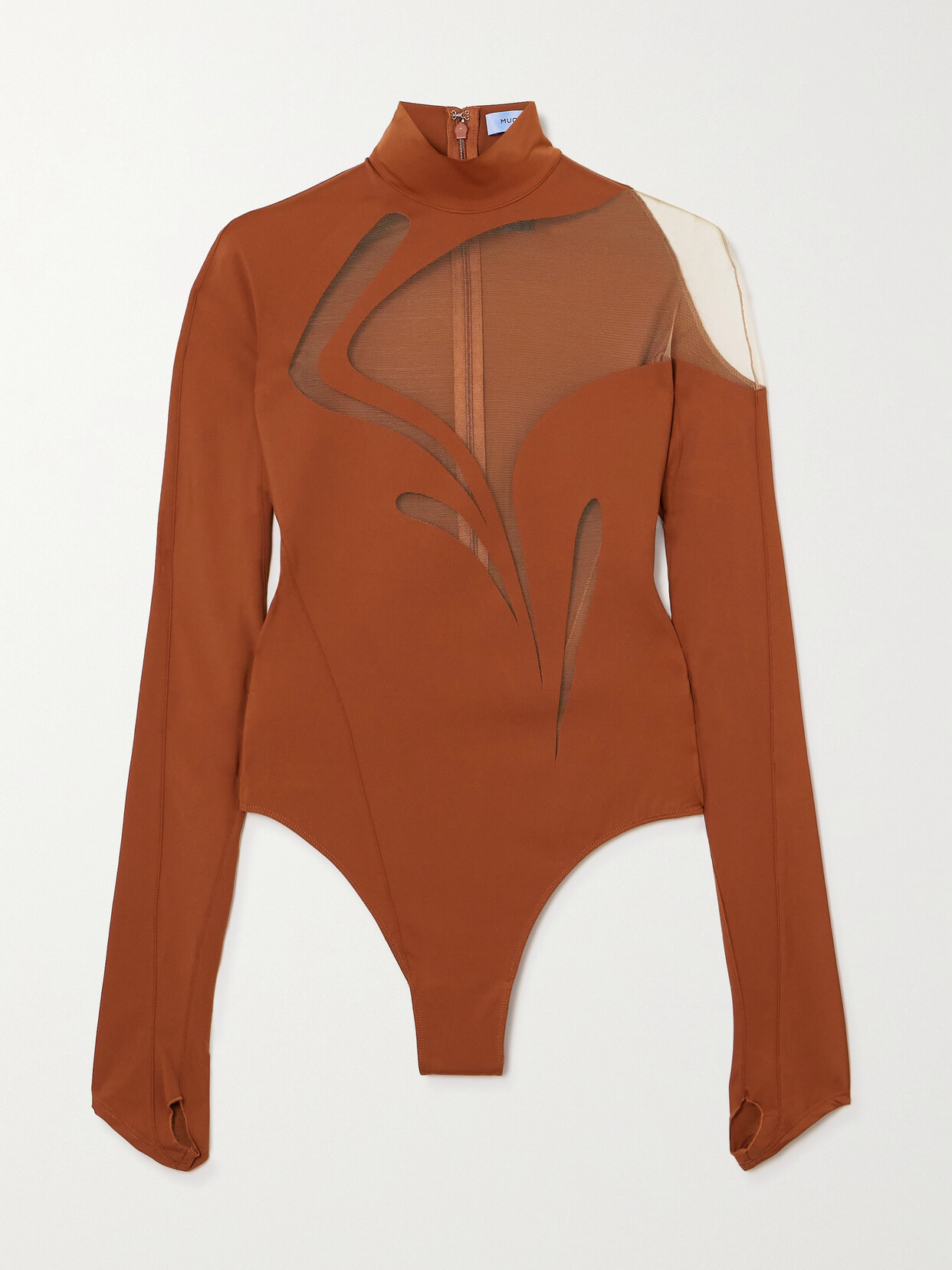 Mugler Stretch-jersey And Tulle Bodysuit - Brown