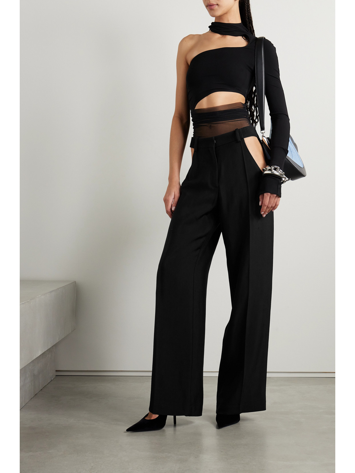 Mugler Cutout Twill Straight-leg Pants In Black