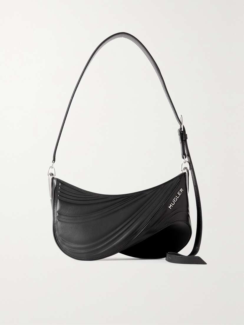 Mugler Spiral Curve 01 Embossed Leather Shoulder Bag