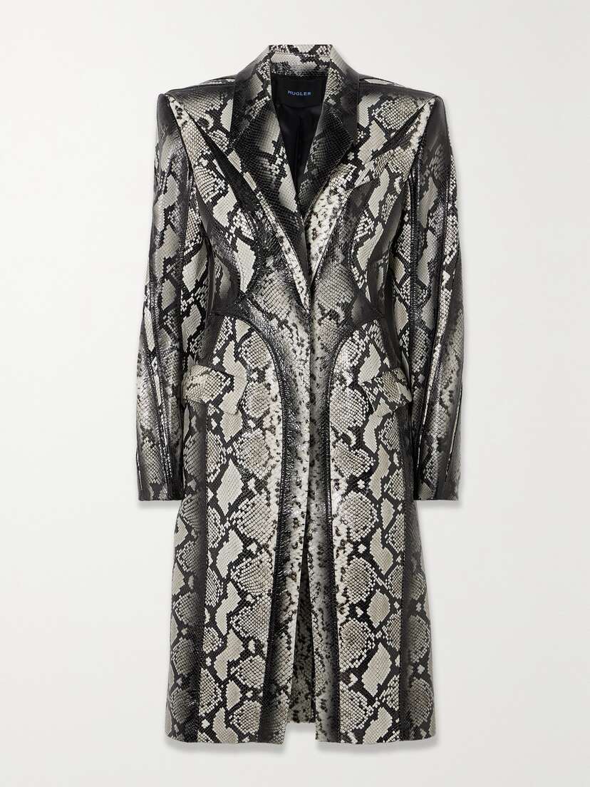 Mugler Paneled Snake-effect Leather Coat