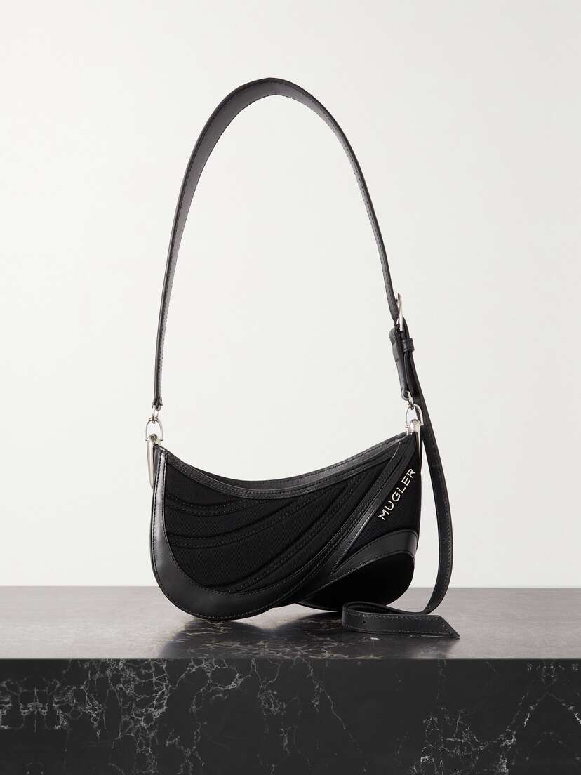 Mugler Spiral Curve Medium Leather And Quilted Denim Shoulder Bag