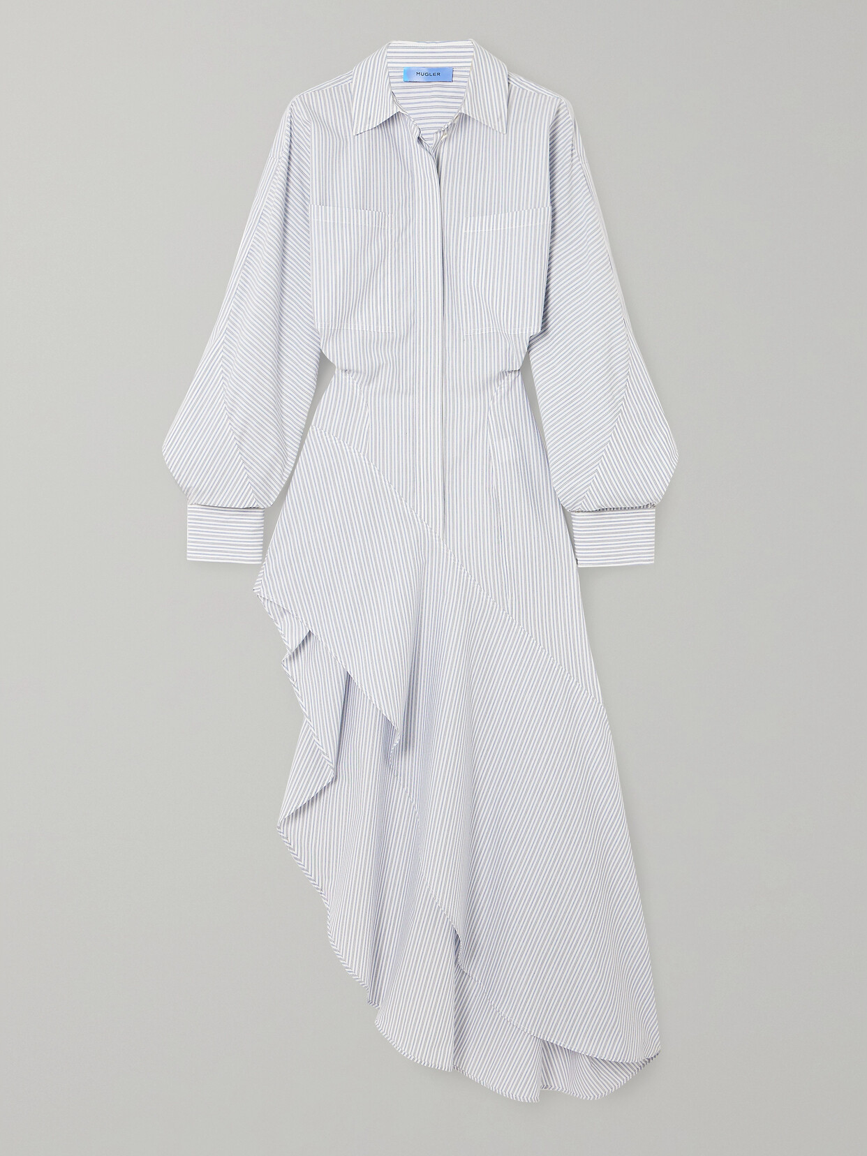 Mugler - Asymmetric Ruffled Pinstriped Cotton-poplin Shirt Dress - White