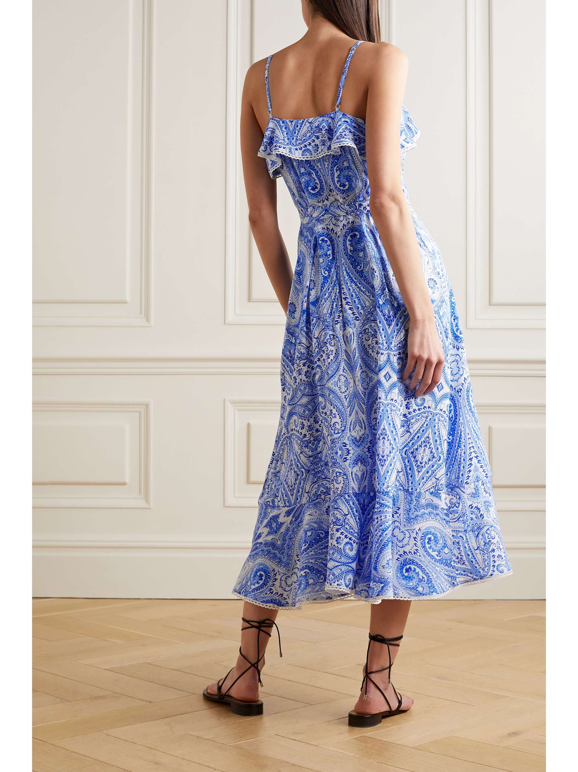 MELISSA ODABASH Prosperity ruffled lace-trimmed paisley-print sateen midi wrap dress