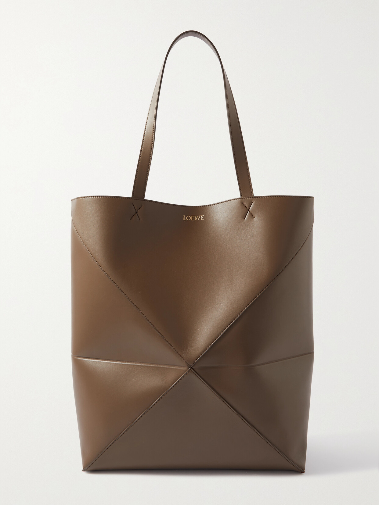 Loewe Puzzle Fold Convertible Large Leather Tote In Brown