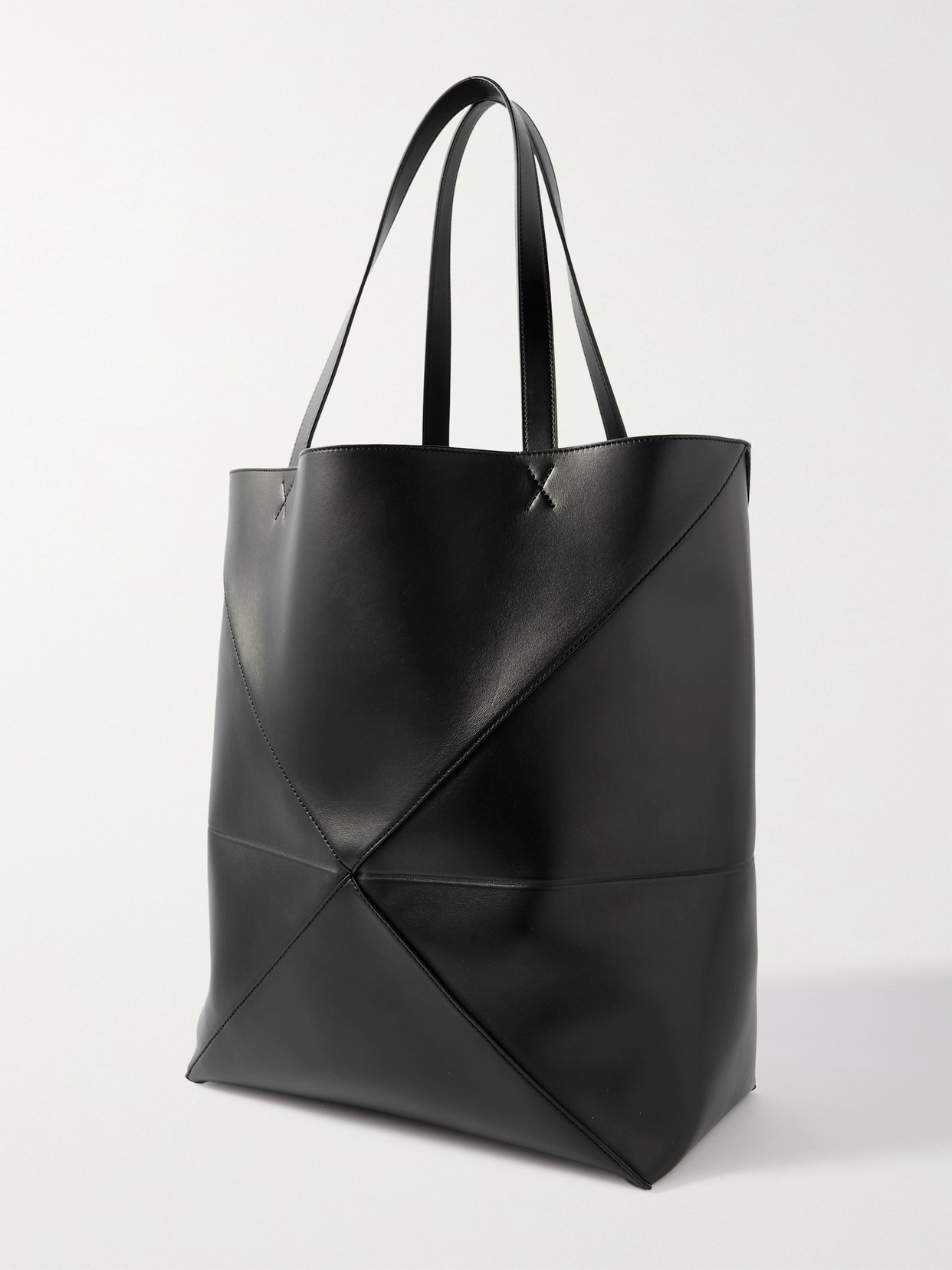 Loewe Puzzle Fold Convertible Medium Leather Tote In Black