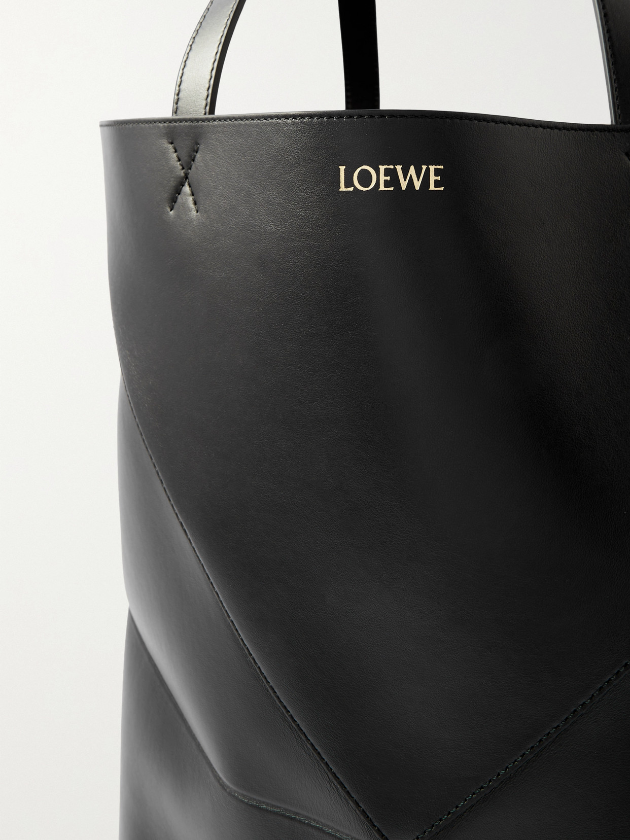 Loewe Puzzle Fold Convertible Medium Leather Tote In Black
