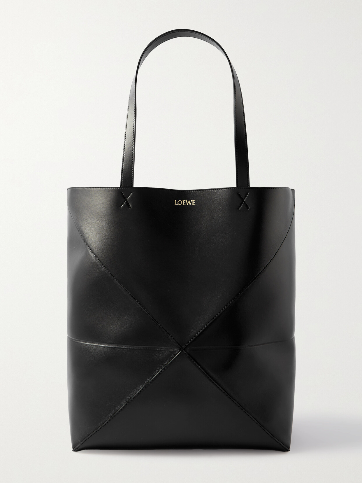 Loewe Puzzle Fold Convertible Large Leather Tote In Black