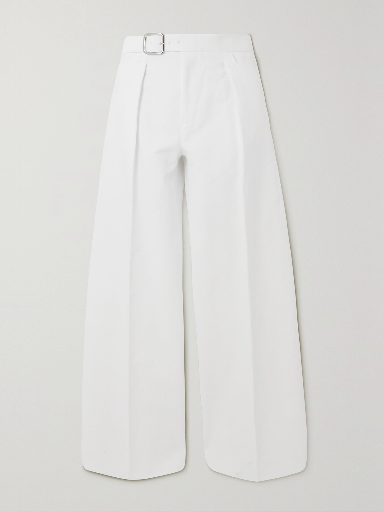Jil Sander Buckled Pleated Cotton-poplin Wide-leg Pants - White