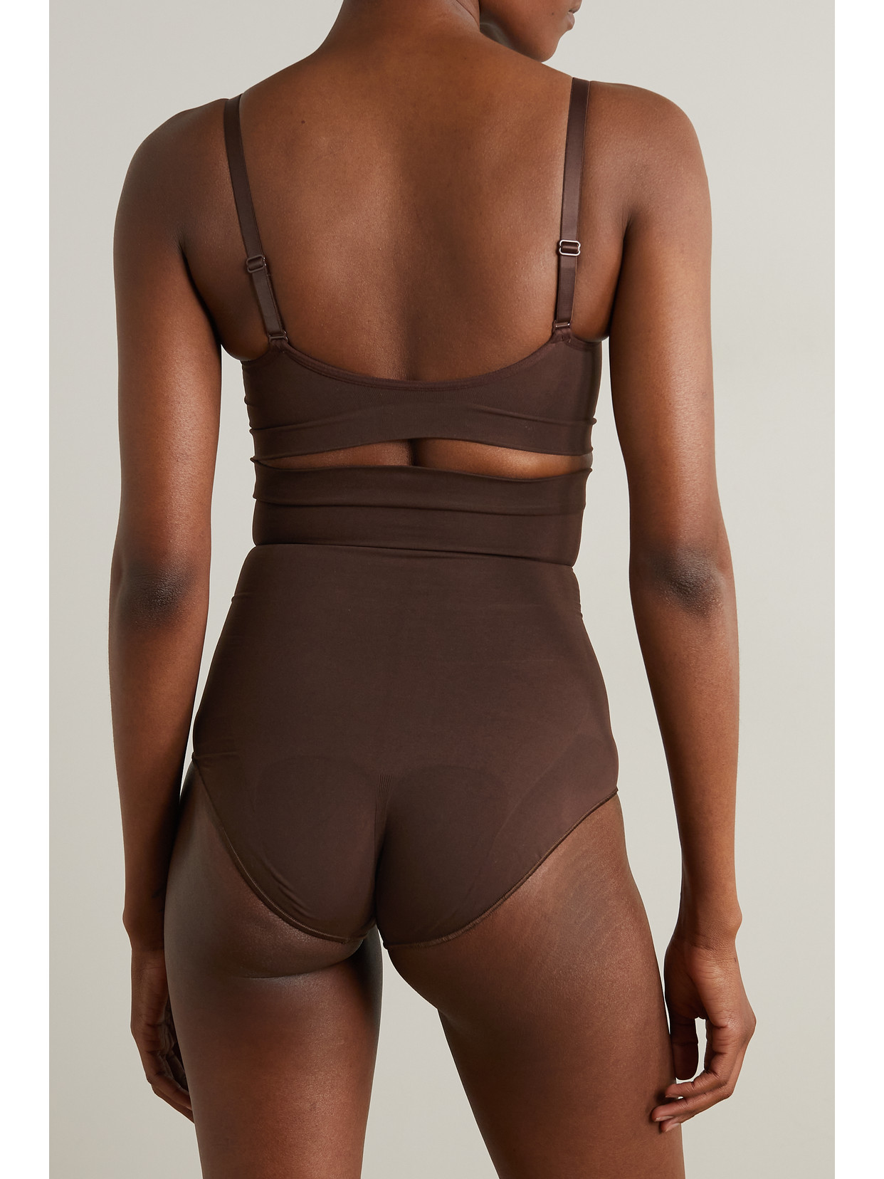 Shop Skims Seamless Sculpt High Waist Brief In Brown