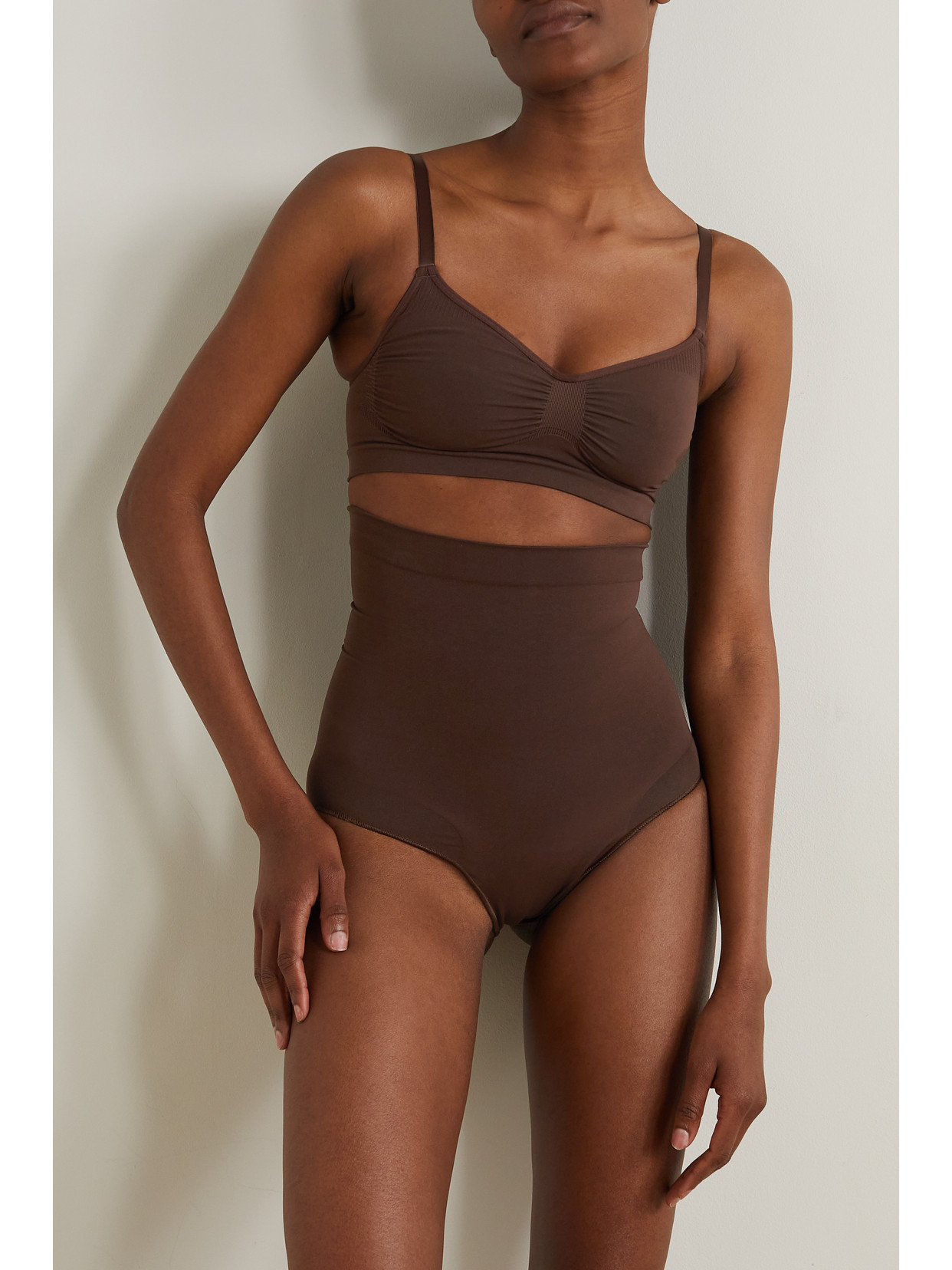 Shop Skims Seamless Sculpt High Waist Brief In Brown