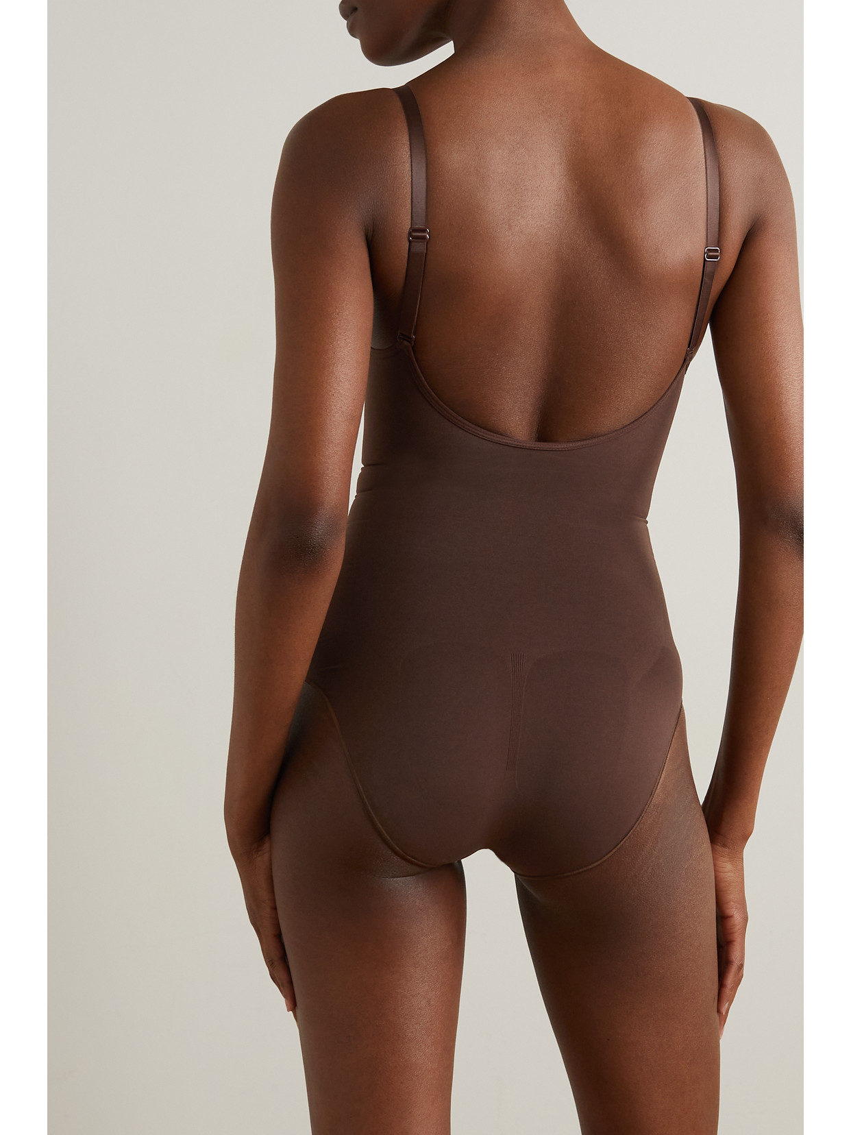 Skims Seamless Sculpt Slim-fit Stretch-woven Bodysuit In Brown