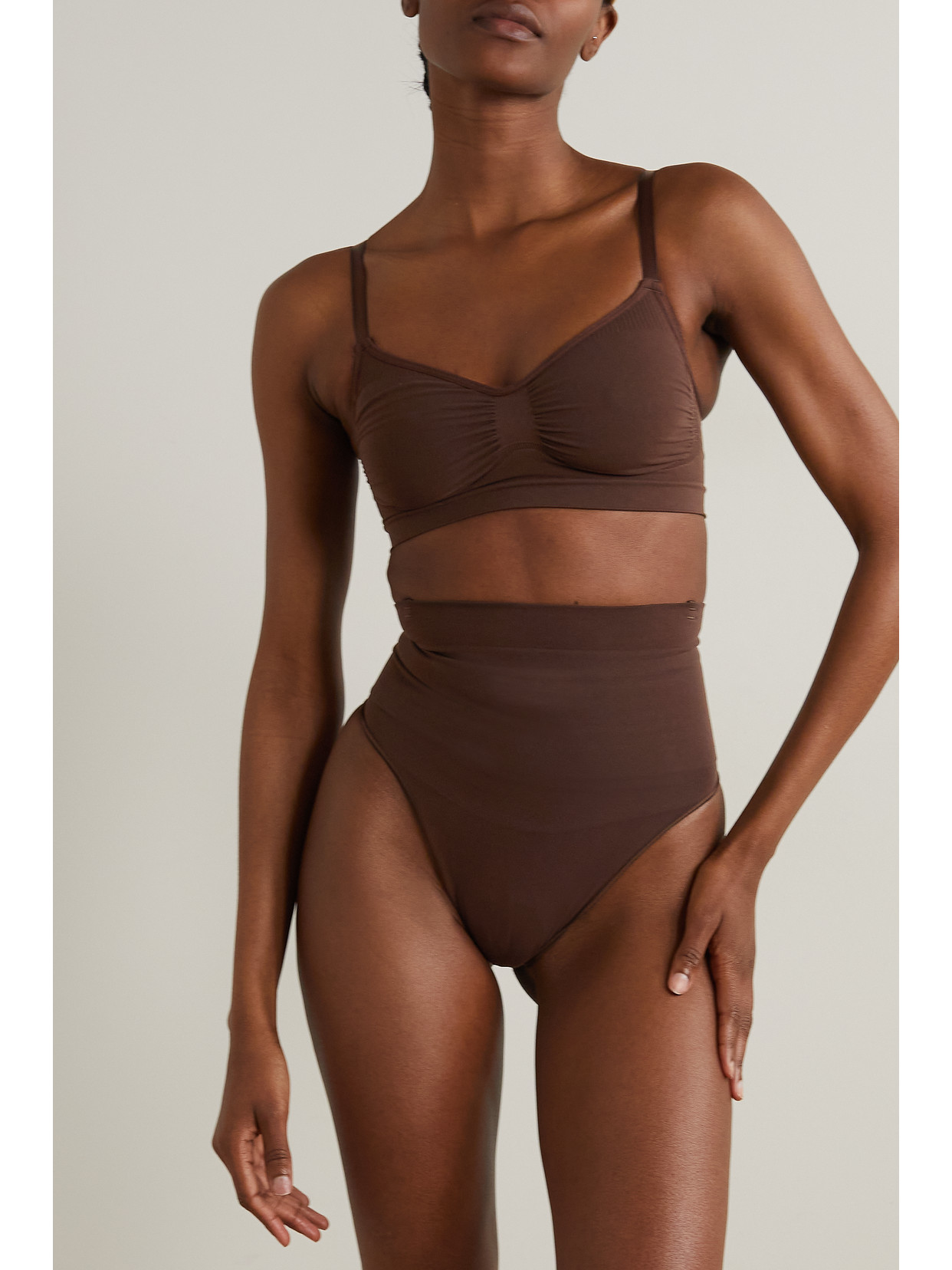 Shop Skims Seamless Sculpt Bralette In Brown