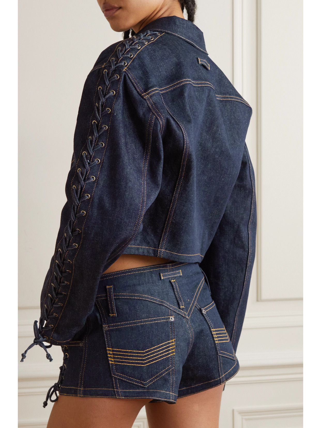 Jean Paul Gaultier Womens Indigo Contrast-stitch Cropped Cotton 