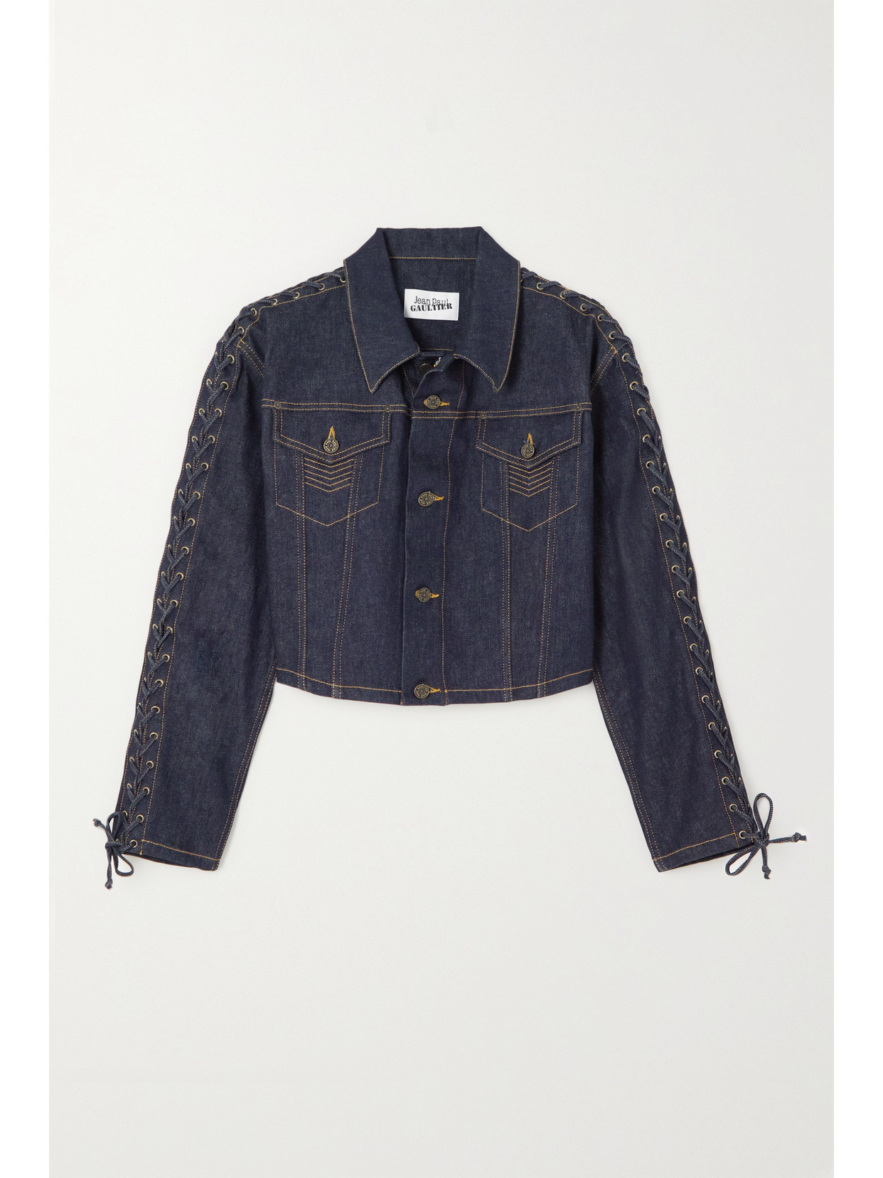 Jean Paul Gaultier - Oversized Lace-up Topstitched Denim Jacket - Blue