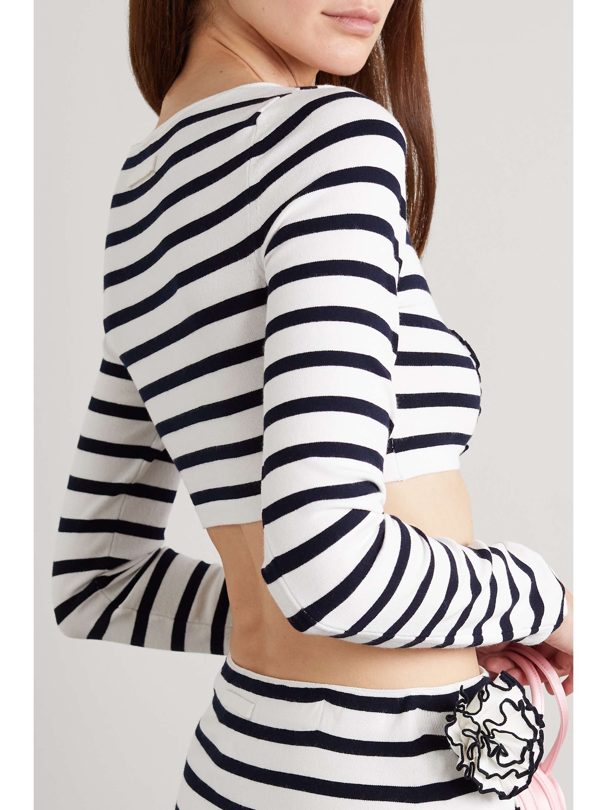Cropped appliquéd striped stretch-knit top | JEAN PAUL Cropped appliquéd striped stretch-knit top | JEAN PAUL