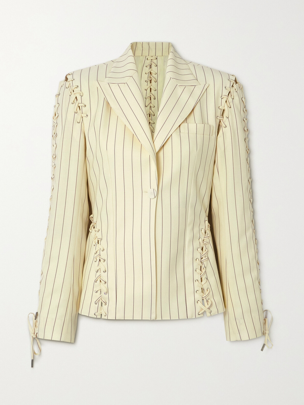 Jean Paul Gaultier - Lace-up Striped Twill Blazer - Ecru