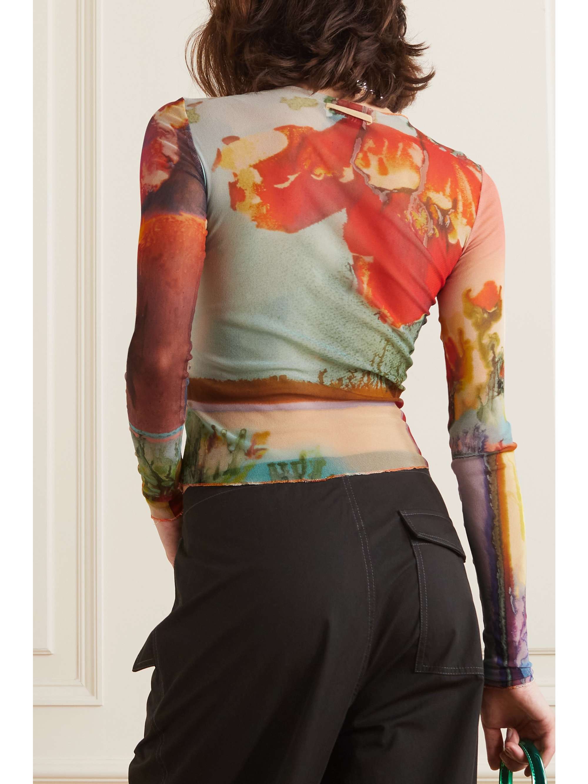 JEAN PAUL GAULTIER Floralprint mesh top NETAPORTER