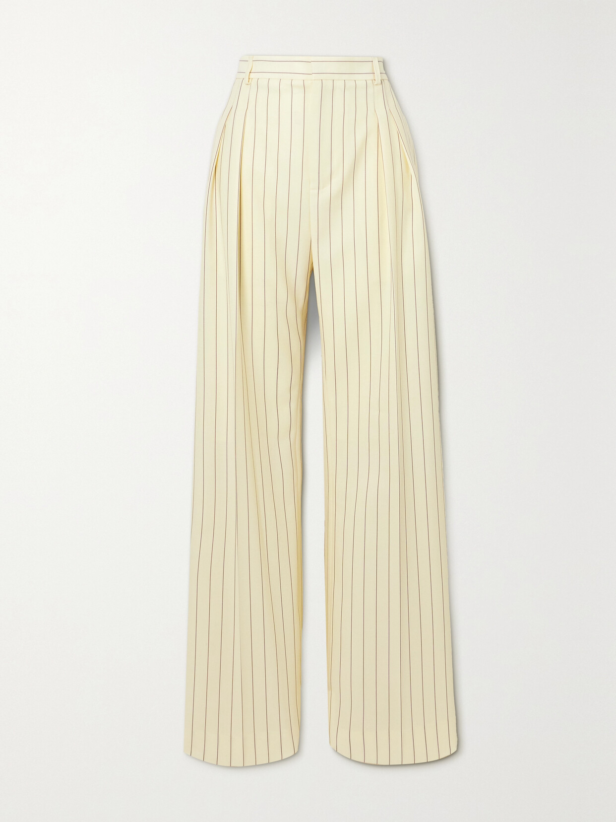 Jean Paul Gaultier - Pleated Lace-up Striped Twill Wide-leg Pants - Ecru