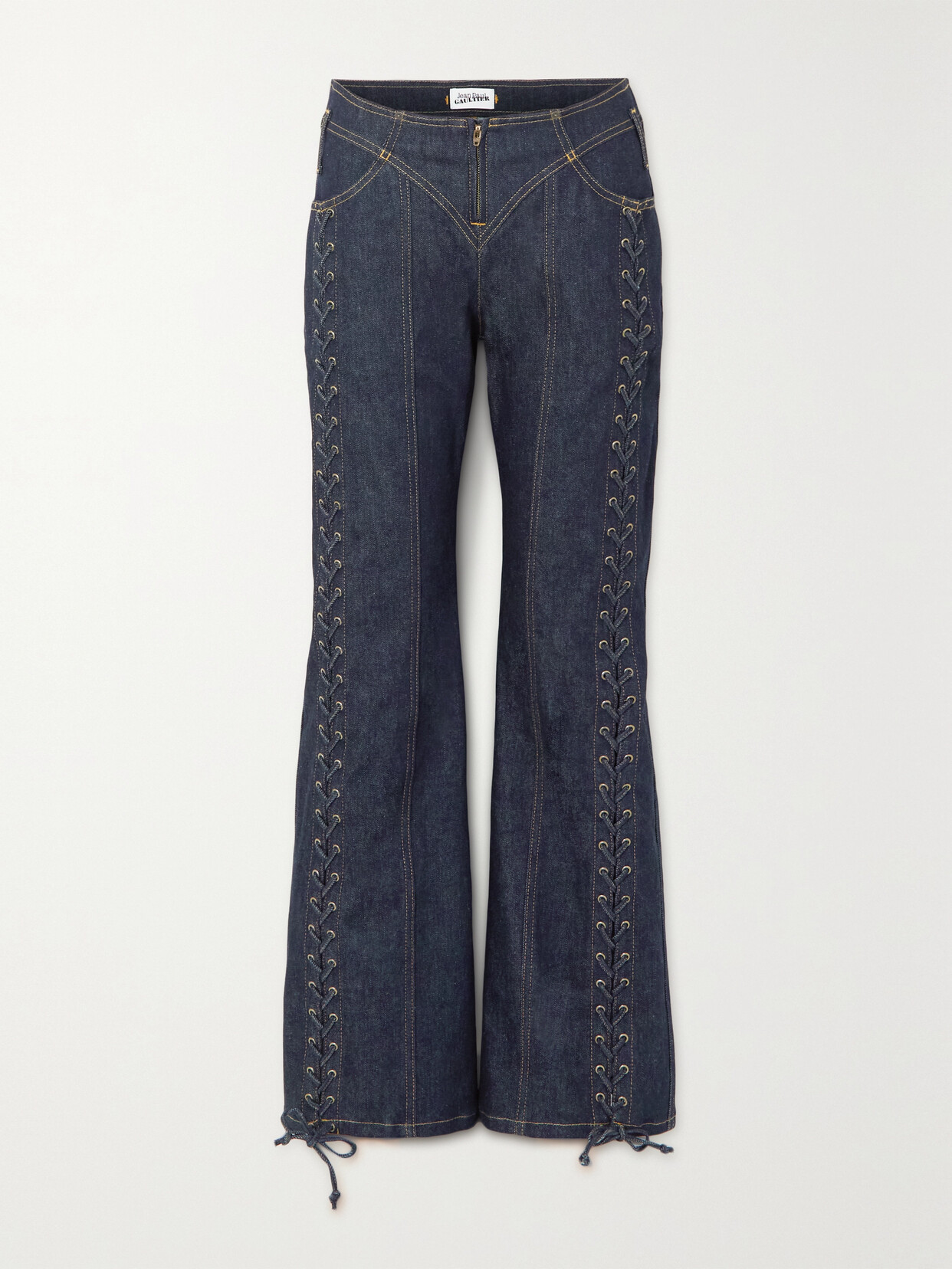 JEAN PAUL GAULTIER LACE-UP LOW-RISE WIDE-LEG JEANS