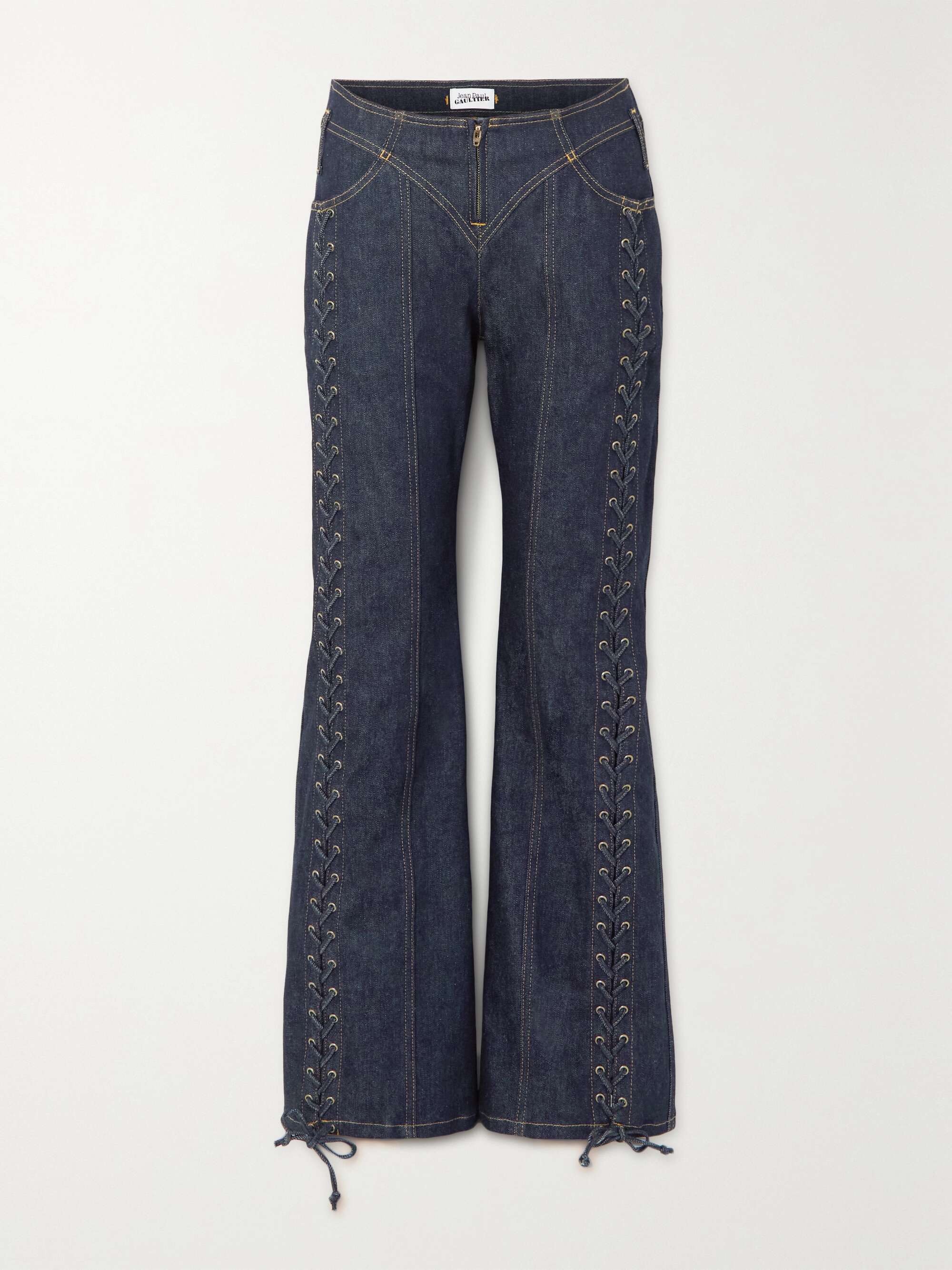Lace up low rise wide leg jeans
